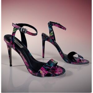 Steve Madden RYAM Sandals Women 9.5M Multicolor Floral Patent Stiletto Heels